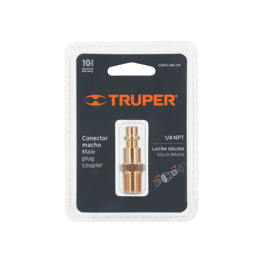 CONECTOR RAPIDO DE LATON, MACHO, CUERDA 1/4' NPT, TRUPER