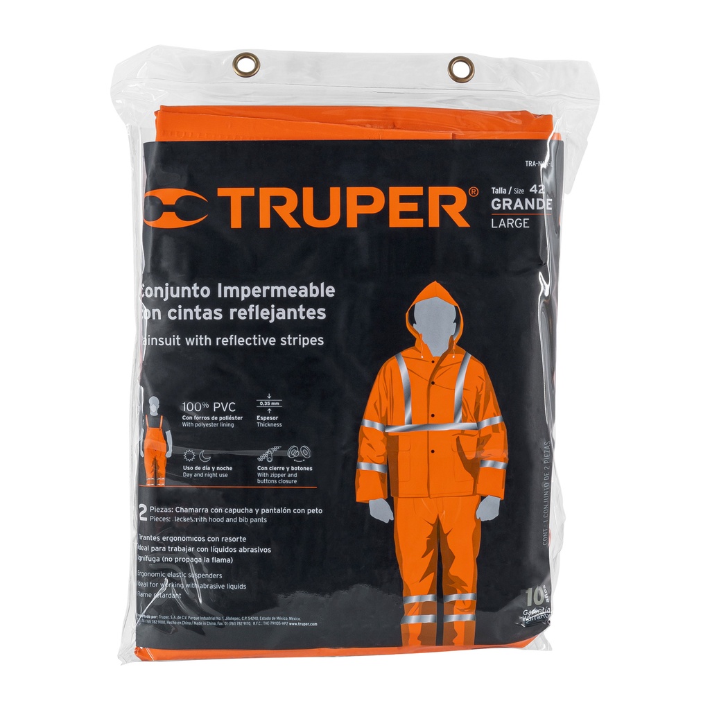CONJUNTO IMPERMEABLE C/REFLEJANTE, NARANJA, TALLA G, PVC