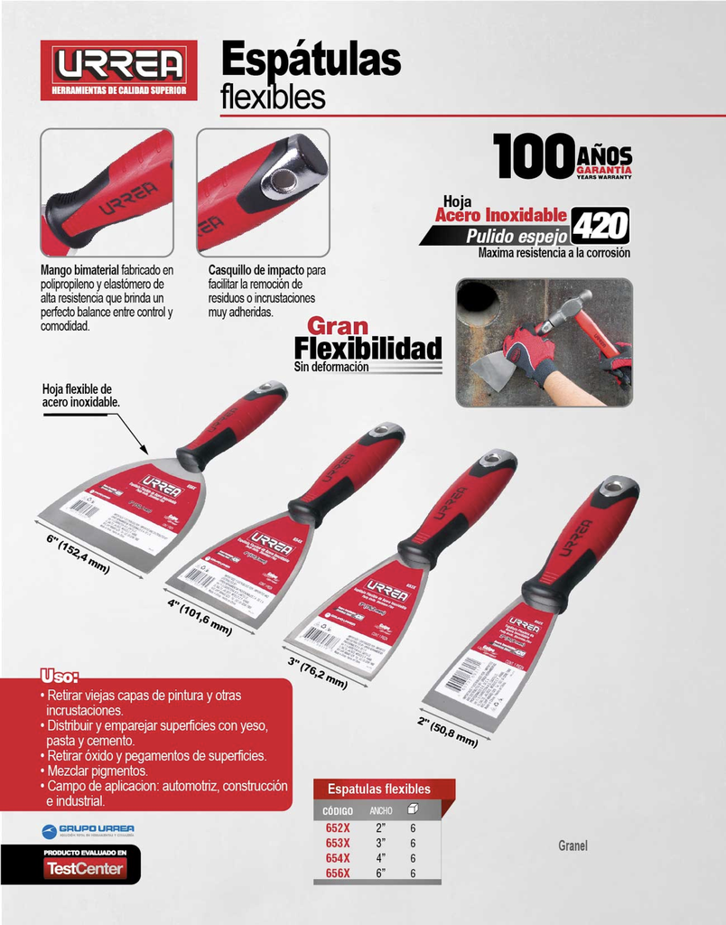 ESPATULA FLEXIBLE DE ACERO INOXIDABLE CON MANGO BIMATERIAL 2"