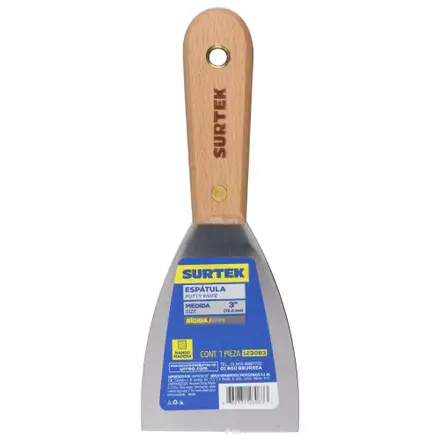 ESPATULA RIGIDA DE ACERO DE ALTO CARBON CON MANGO DE MADERA 3"