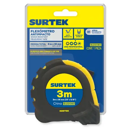 FLEXOMETRO CON CARCASA ANTI-IMPACTO 3 M X 16 MM
