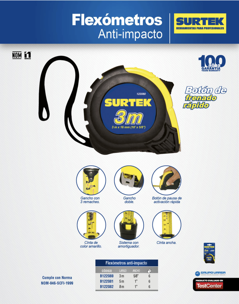 FLEXOMETRO CON CARCASA ANTI-IMPACTO 3 M X 16 MM