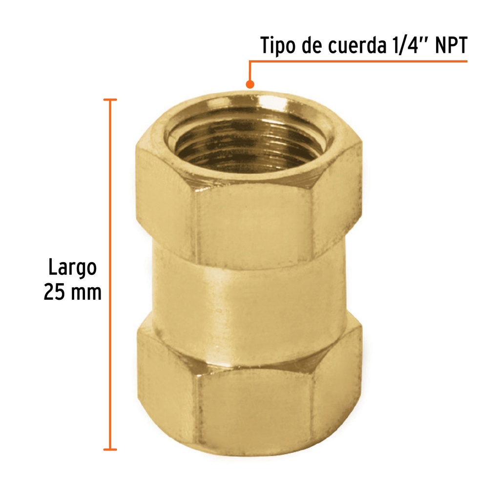 COPLE DE LATON, TIPO FF, CUERDA 1/4 NPT, TRUPER
