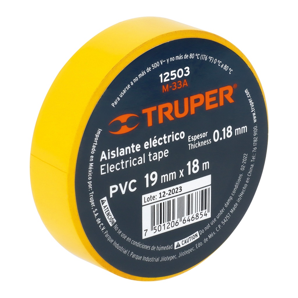 CINTA DE AISLAR DE 18 M X 19 MM, AMARILLA, TRUPER