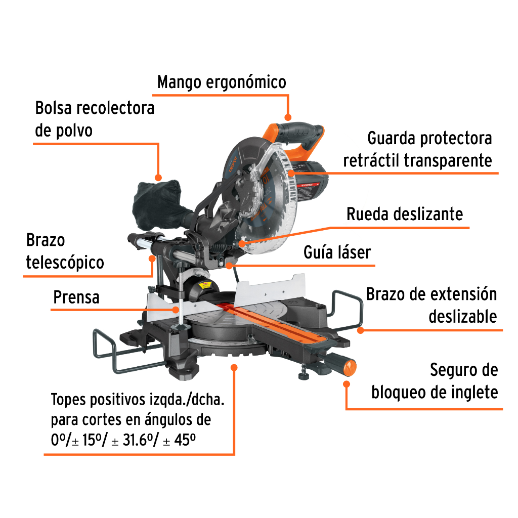 SIERRA DE INGLETE 10', 1900W TELESCOPICA COMPUESTA, TRUPER