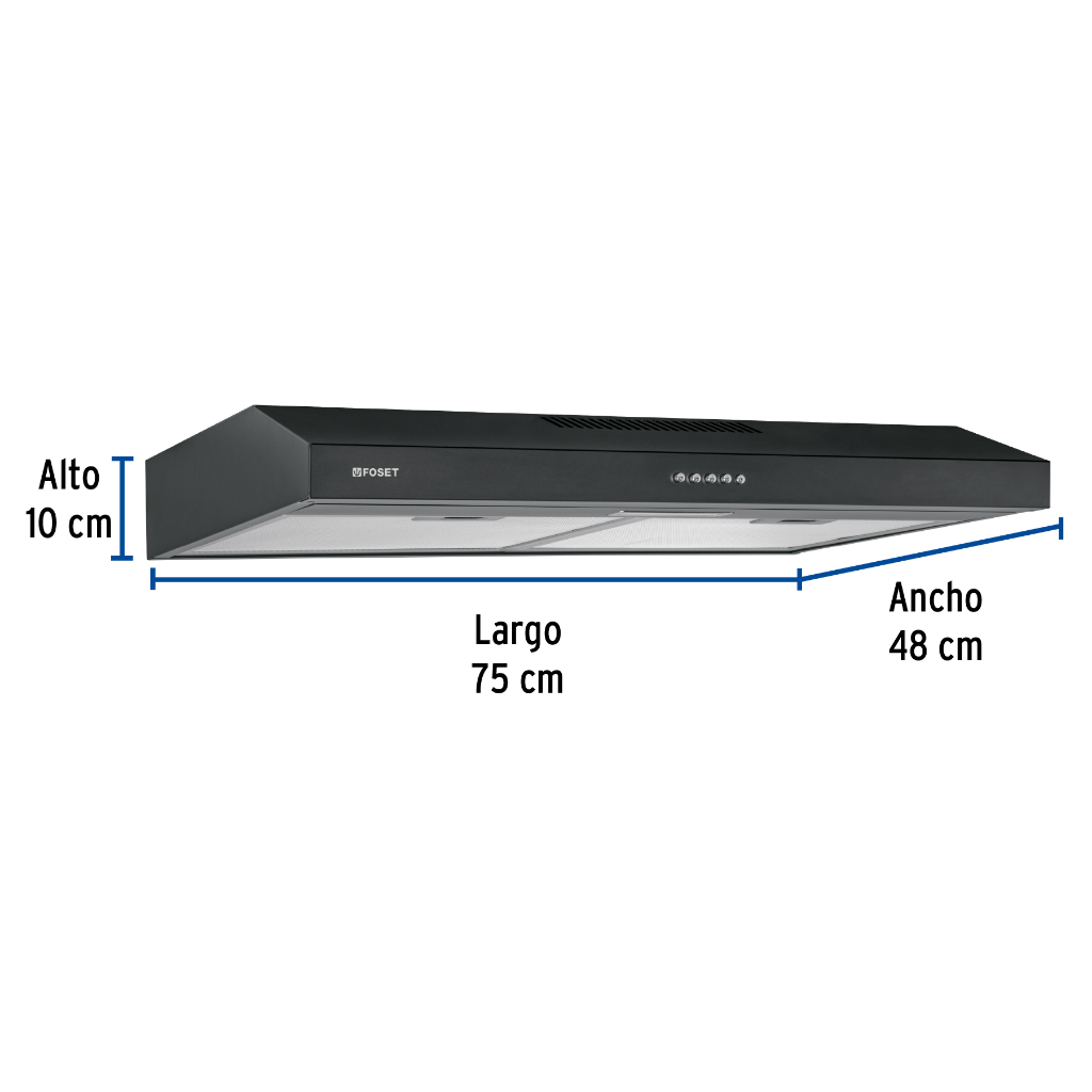 CAMPANA EXTRACTORA 75 CM, EMPOTRABLE, NEGRA, FOSET