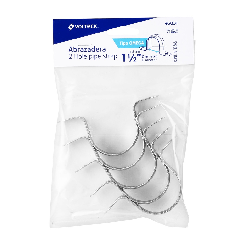 BOLSA CON 5 ABRAZADERAS 1-1/2' TIPO OMEGA PARA TUBO, VOLTECK