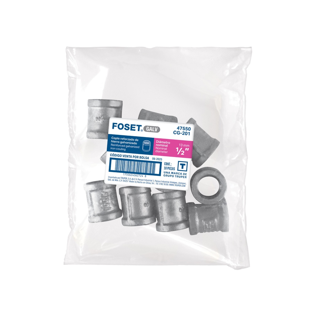 COPLE REFORZADO DE ACERO GALVANIZADO DE 1/2', FOSET