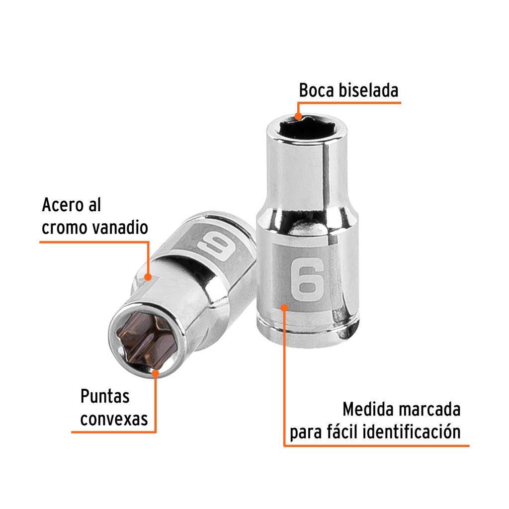 DADO DE 6 PUNTAS, CUADRO 1/4' DE 6MM