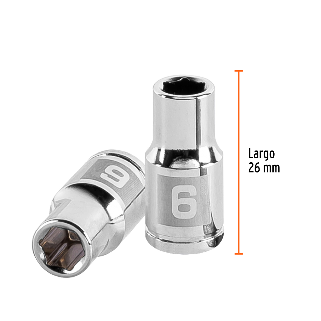 DADO DE 6 PUNTAS, CUADRO 1/4' DE 6MM