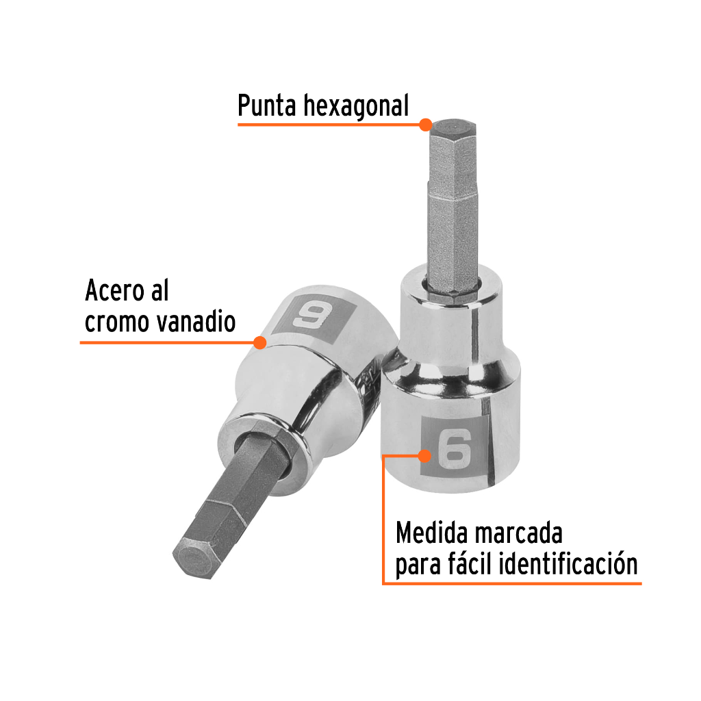 DADO PUNTA HEXAGONAL DE 6 MM, CUADRO 3/8', TRUPER