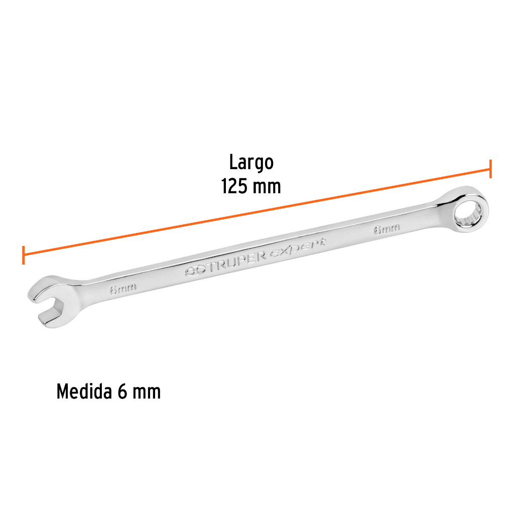 LLAVE COMBINADA EXTRALARGA 6 MM X 125 MM DE LARGO, EXPERT