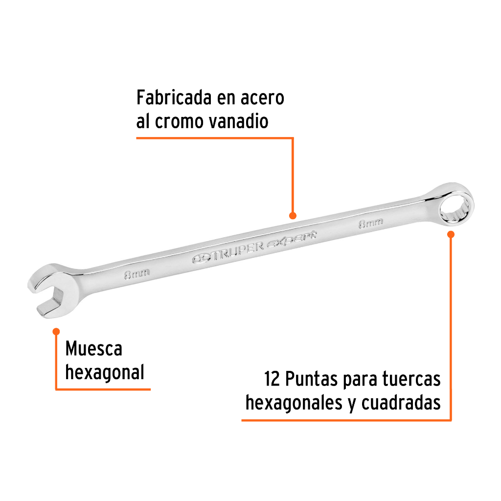 LLAVE COMBINADA EXTRALARGA 8 MM X 145 MM DE LARGO, EXPERT