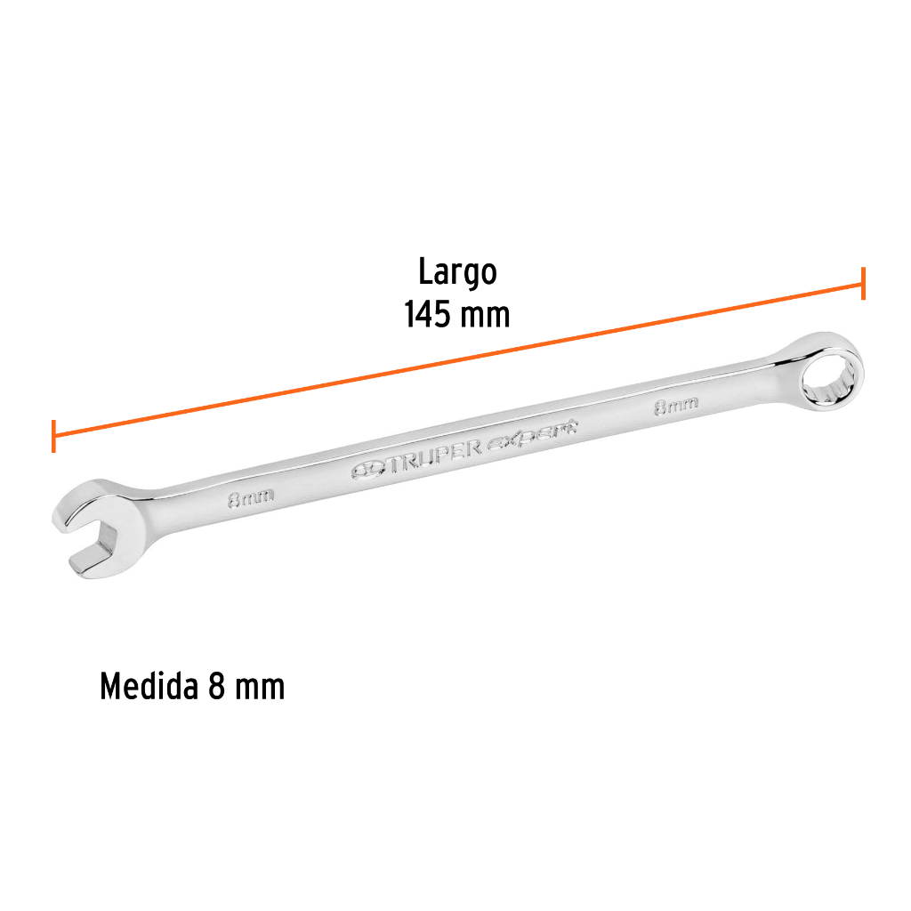 LLAVE COMBINADA EXTRALARGA 8 MM X 145 MM DE LARGO, EXPERT