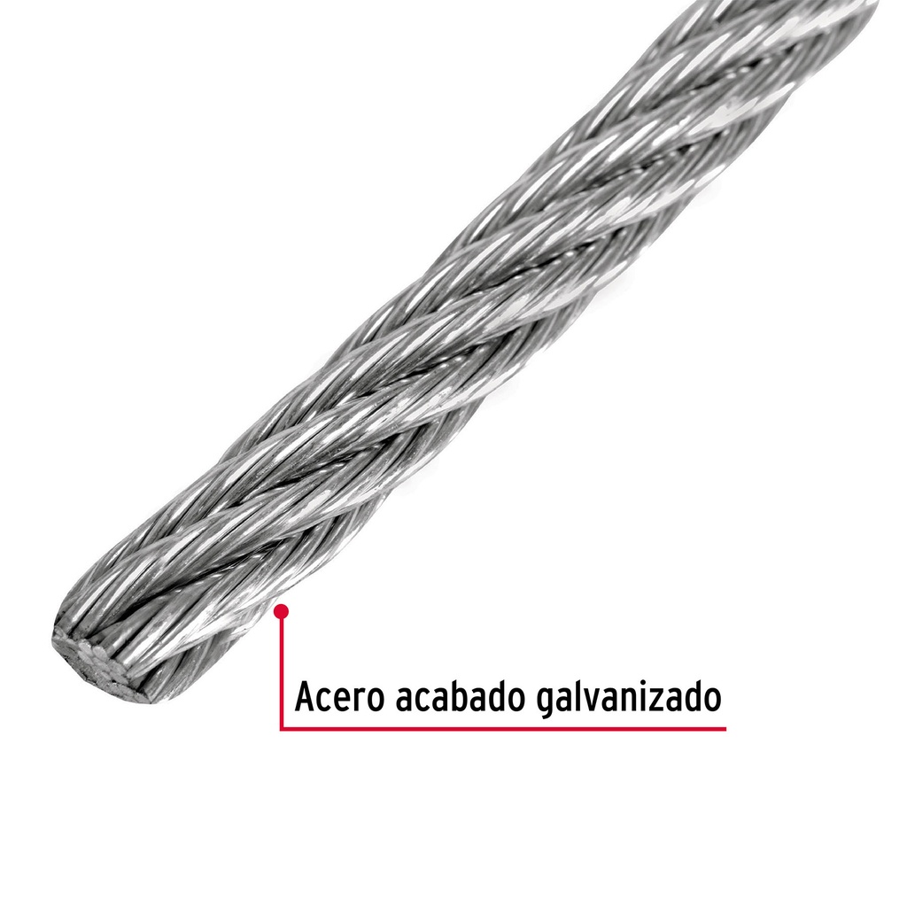 METRO DE CABLE FLEXIBLE 1/4' DE ACERO 7X19 HILOS, 75 M