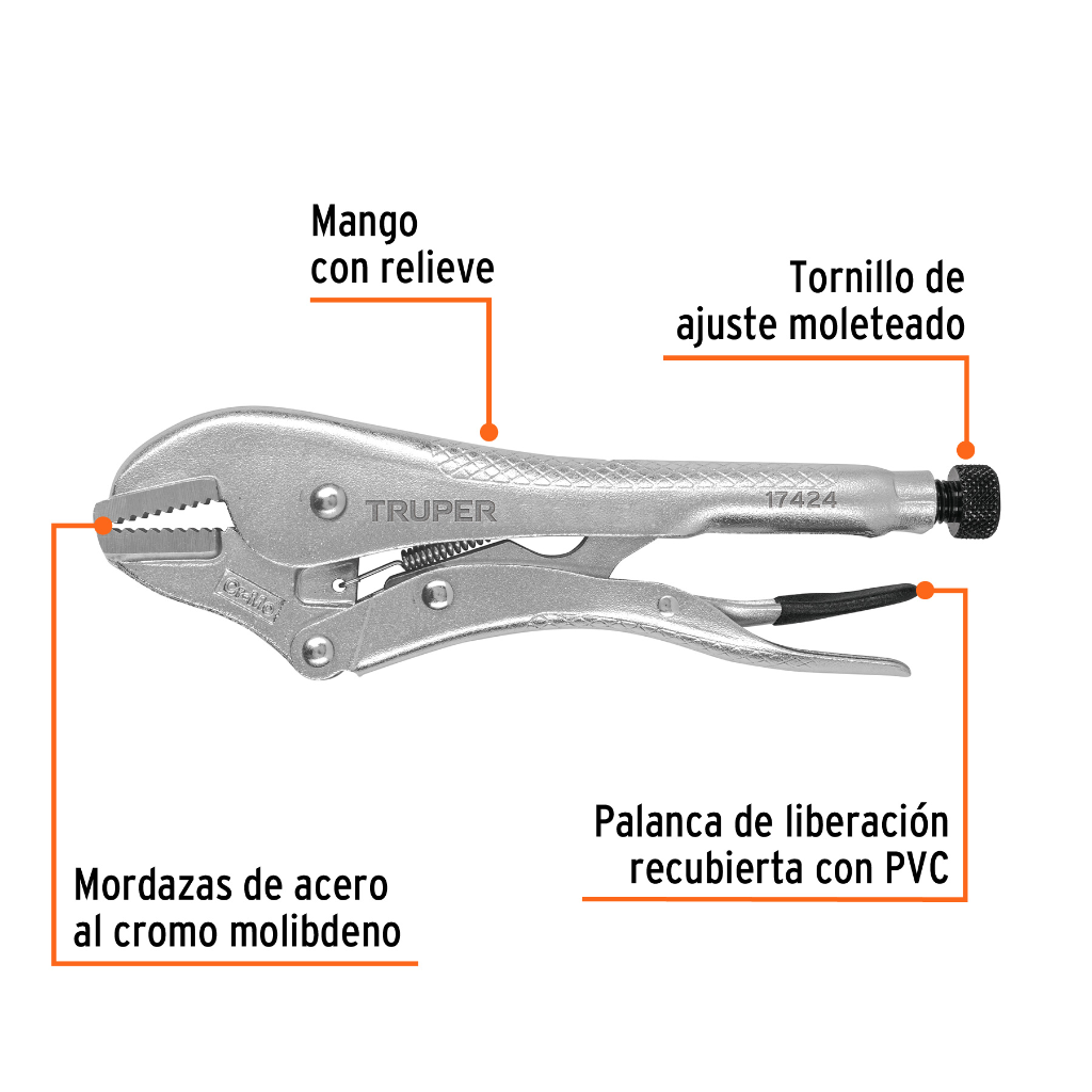 PINZA DE PRESIÓN 10' MORDAZA RECTA, TRUPER 