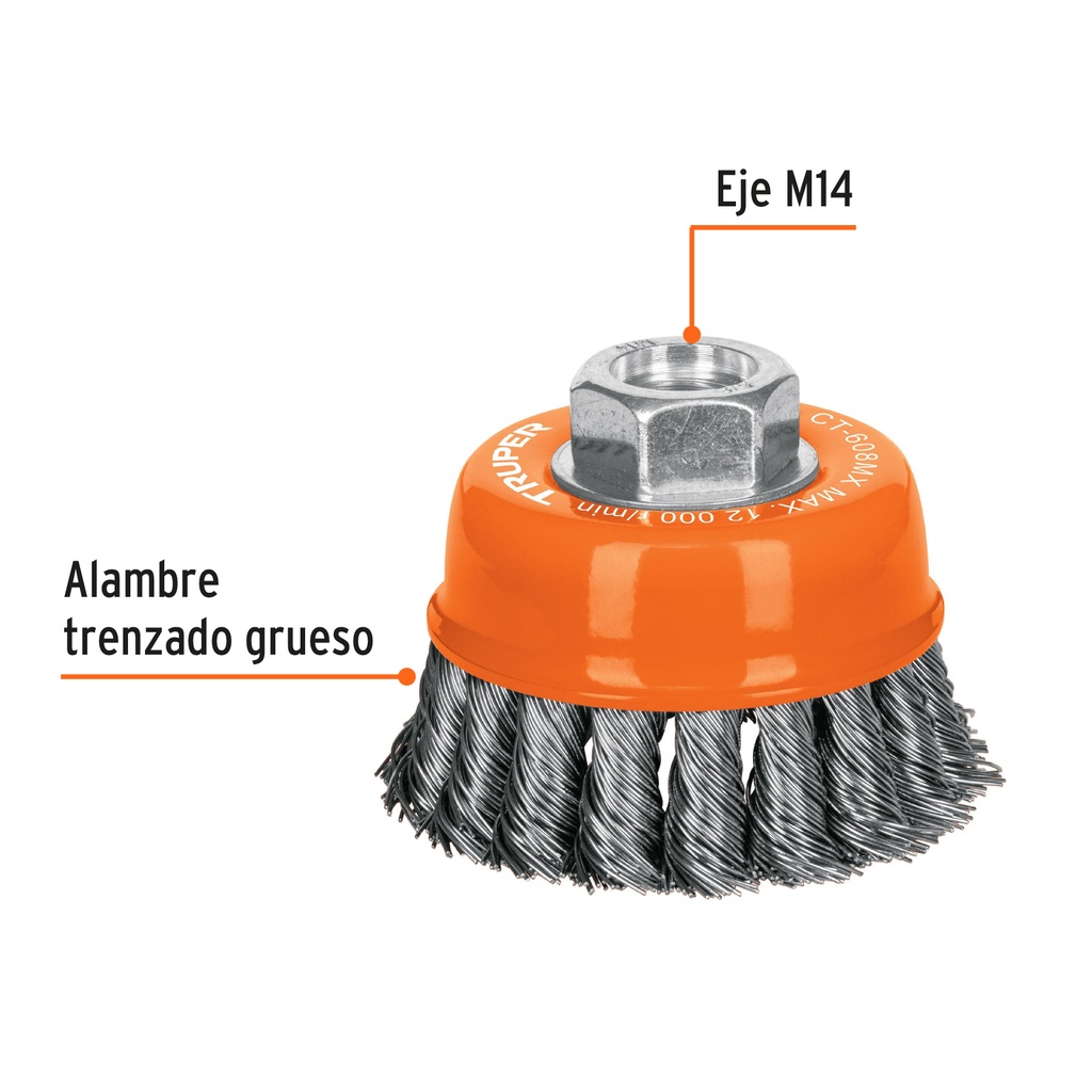 CARDA COPA,ALAMBRE TRENZADO GRUESO, 3',M14',MM PARA ESMERIL
