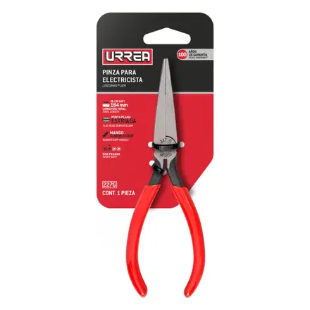 PINZA PARA ELECTRICISTA CON MANGO RUBBER GRIP DE 6-5/8" PUNTA PLANA