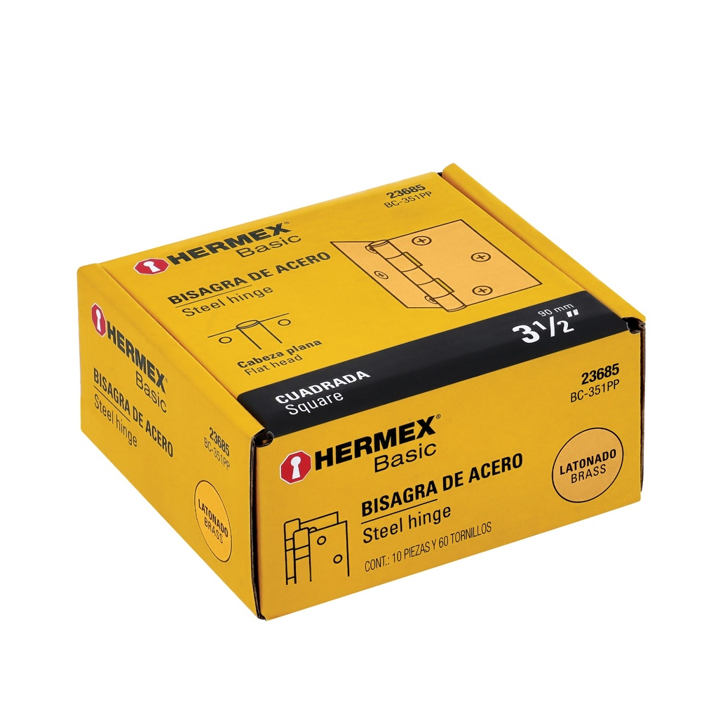 BISAGRA CUADRADA 3-1/2',LATONADO, CABEZA PLANA, HERMEX BASIC