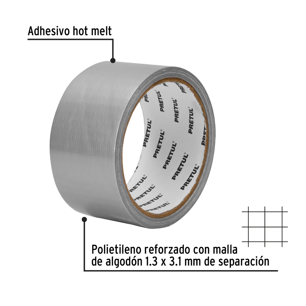 CINTA PARA DUCTO 10M X 48MM, ESPESOR 0.16MM, PRETUL