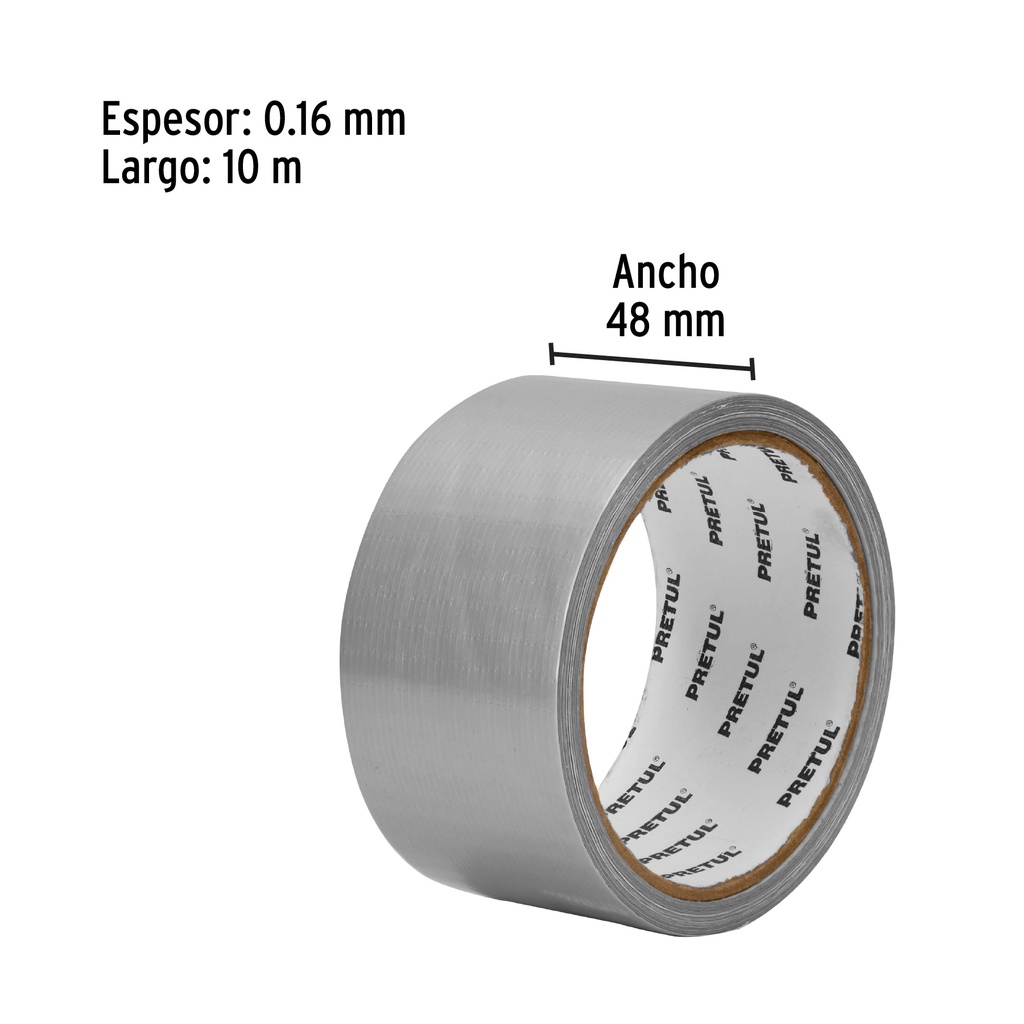 CINTA PARA DUCTO 10M X 48MM, ESPESOR 0.16MM, PRETUL