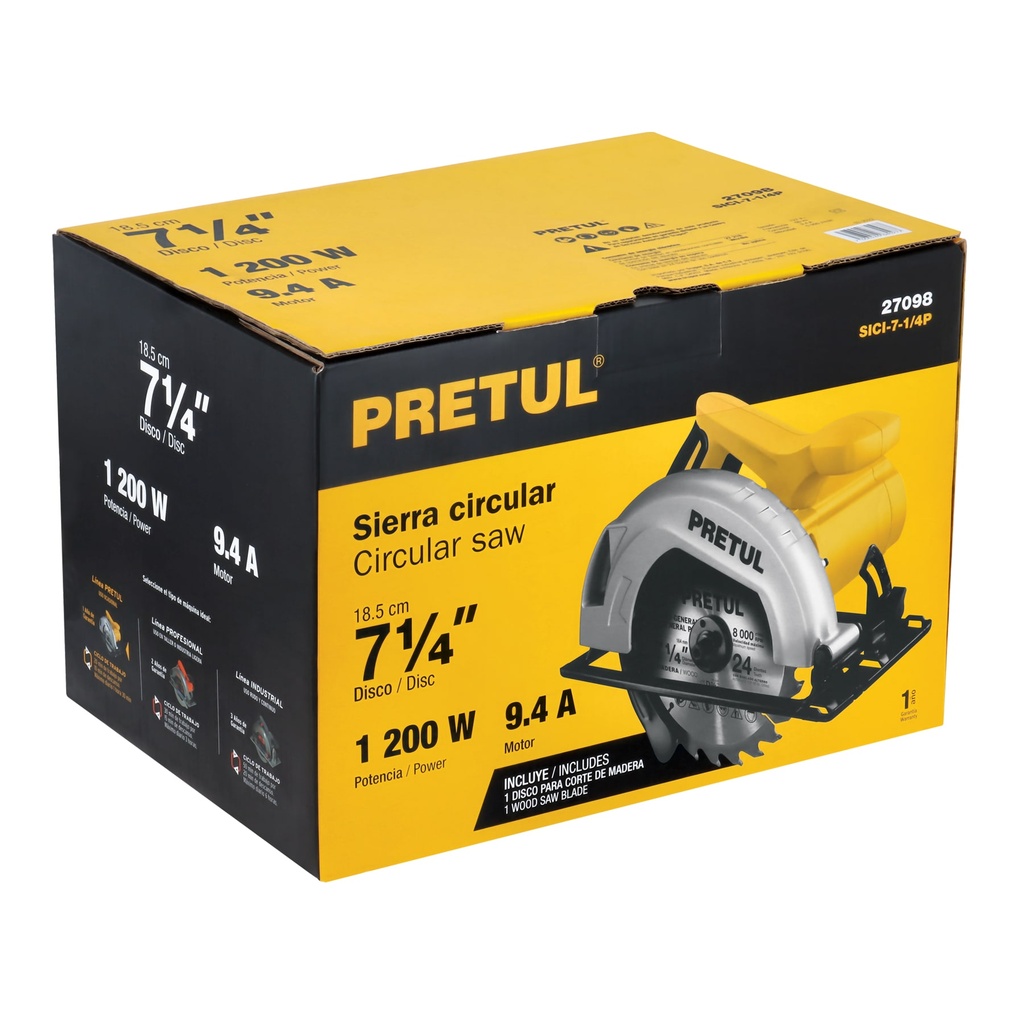 SIERRA CIRCULAR 7-1/4', 1200W, PRETUL