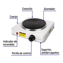 PARRILLA ELECTRICA 1 QUEMADOR DE DISCO, BLANCA, VOLTECK