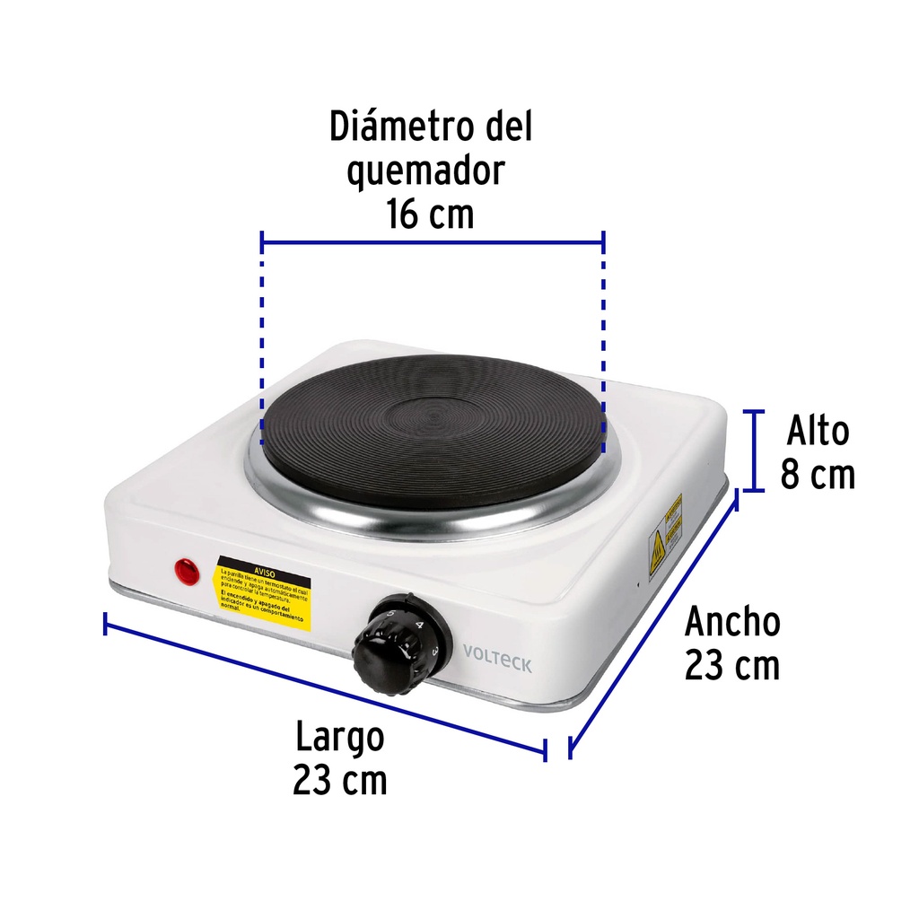 PARRILLA ELECTRICA 1 QUEMADOR DE DISCO, BLANCA, VOLTECK