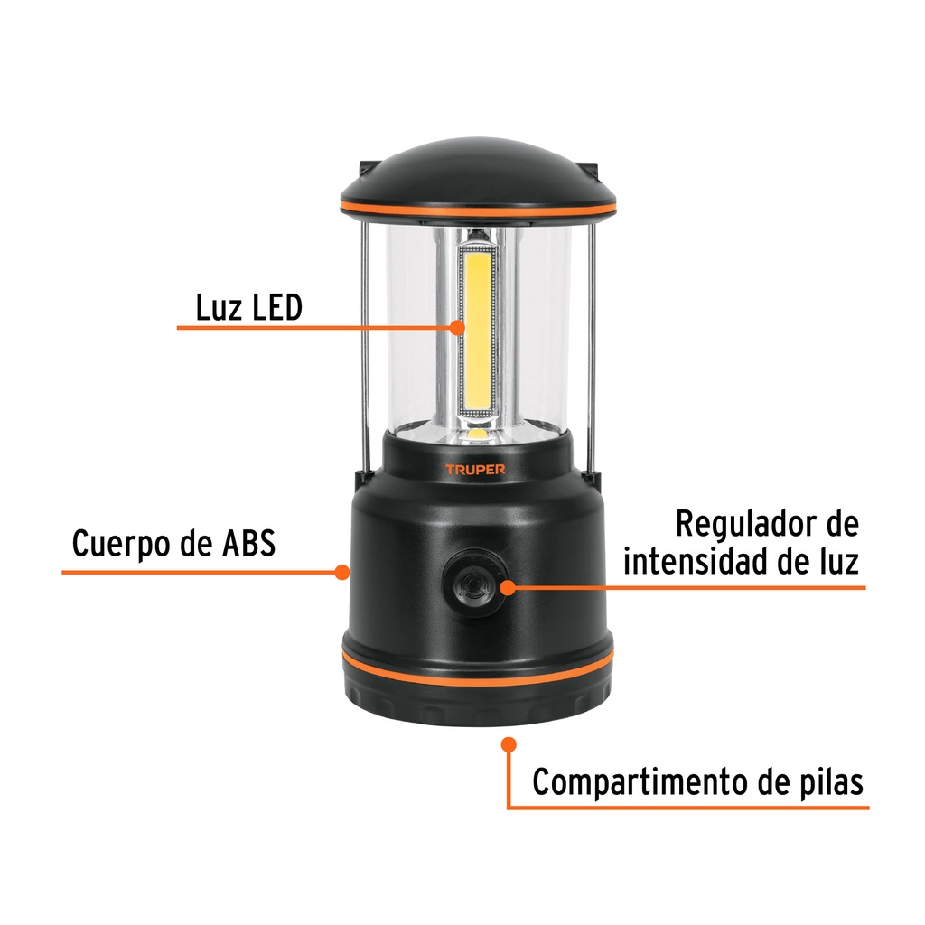 LINTERNA DE LED PARA CAMPAMENTO, TIPO FAROL, DE PILAS 3 D