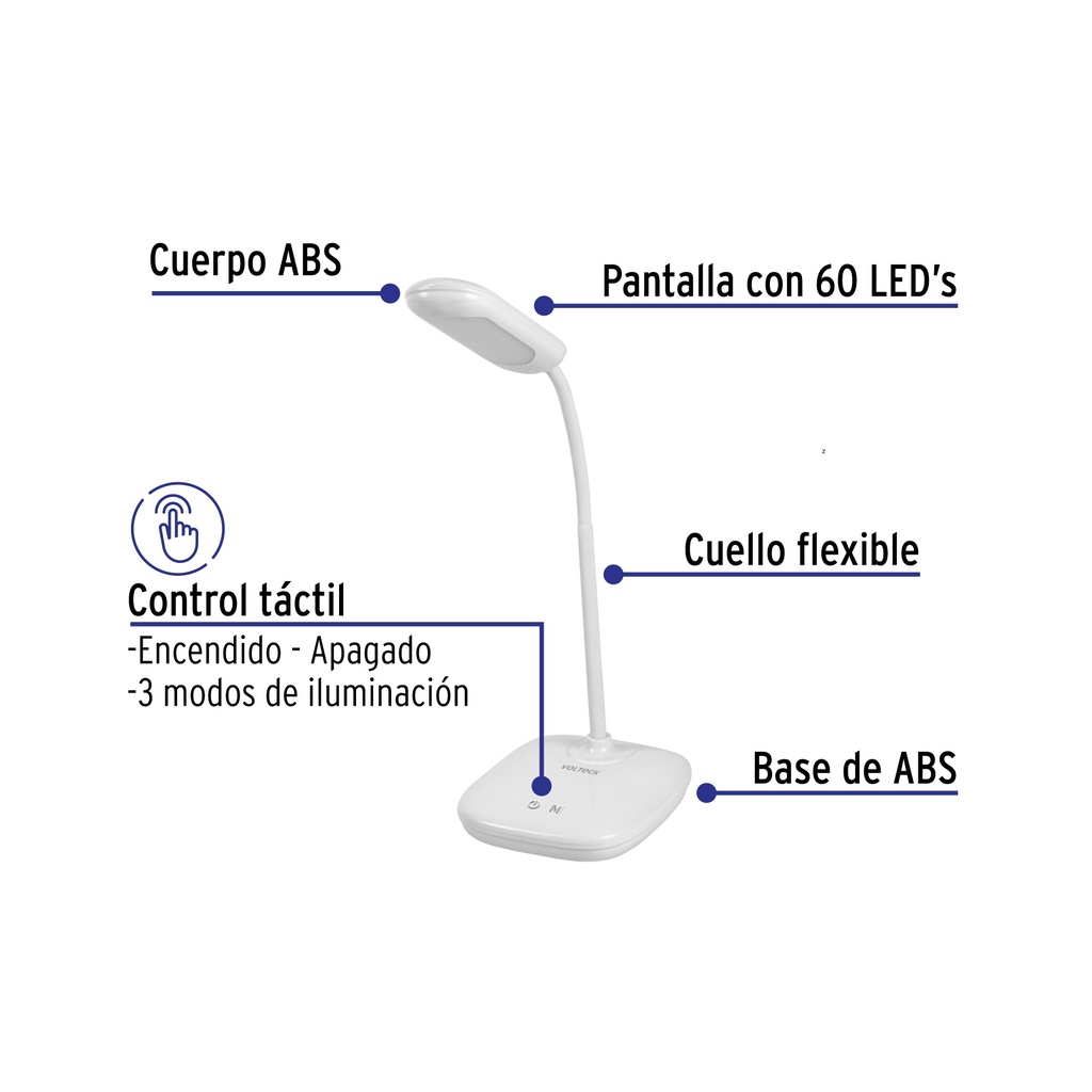 LAMPARA DE LED 5W CUELLO FLEXIBLE PARA ESCRITORIO, VOLTECK