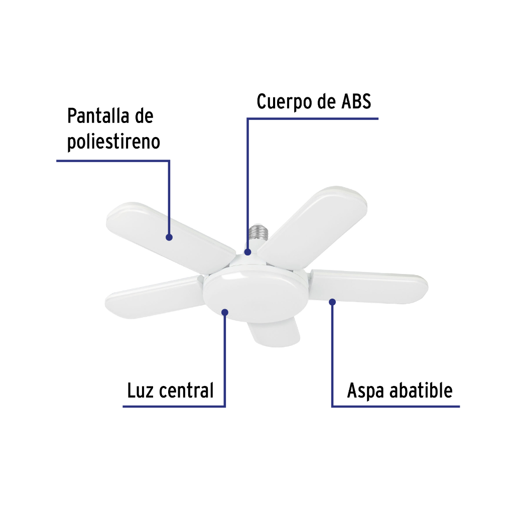 LAMPARA LED TIPO VENTILADOR 50W, 5 ASPAS, 6500K, BASIC