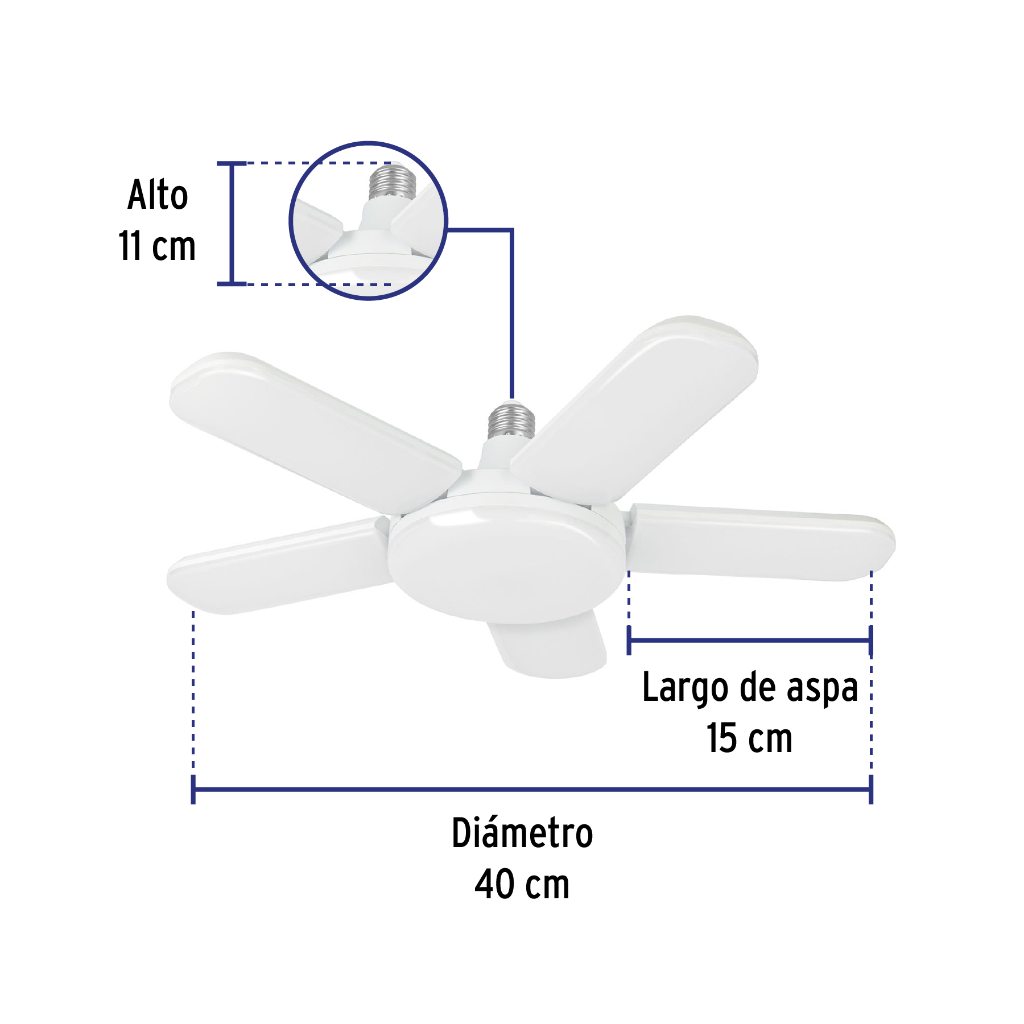 LAMPARA LED TIPO VENTILADOR 50W, 5 ASPAS, 6500K, BASIC