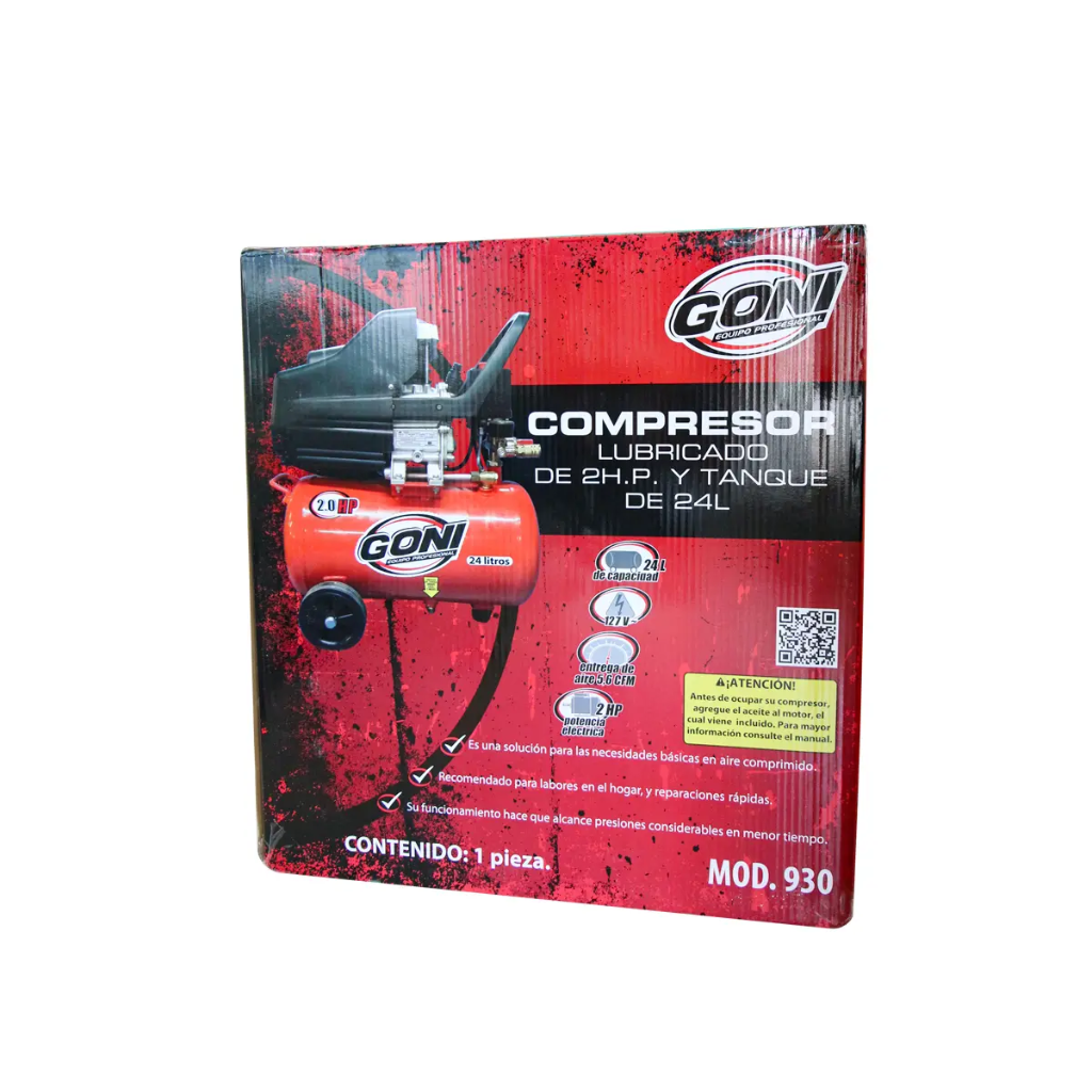 COMPRESOR MOTO LUBRICADO 120 VOLT 3450 RPM 2.0 HP 24 LT. HORIZONTAL