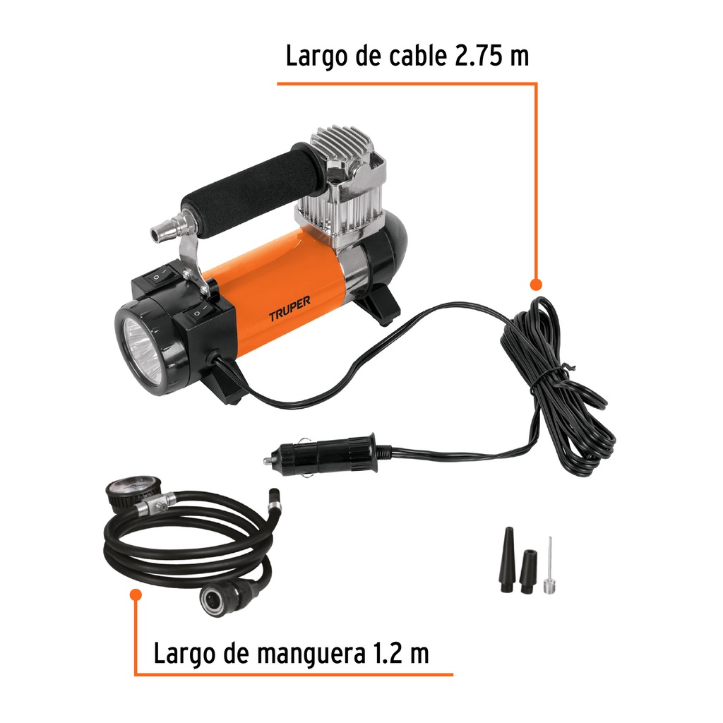 COMPRESOR DE AIRE 12 V PORTATIL, PARA AUTO, INCLUYE MALETIN