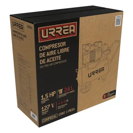 COMPRESOR DE AIRE ELECTRICO LIBRE DE ACEITE 24L, 1.5HP, 127V