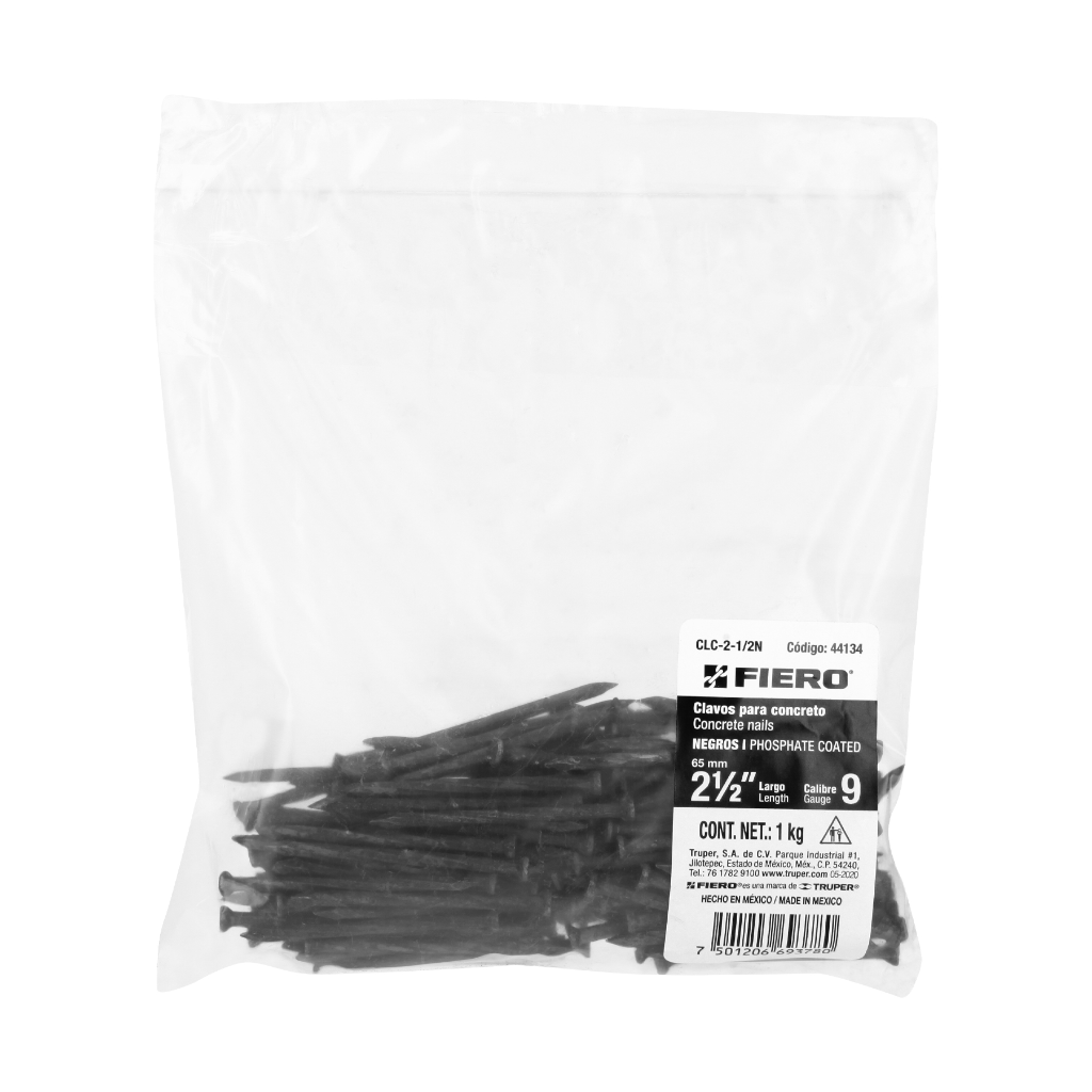 BOLSA CON 1 KG DE CLAVOS PARA CONCRETO NEGROS 2-1/2', FIERO