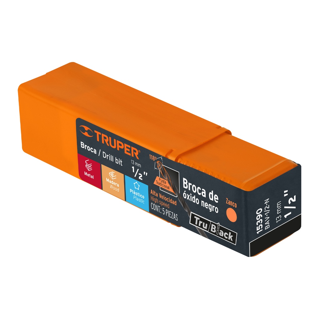 BROCA HSS 1/2' TRUBLACK PARA METAL, TRUPER