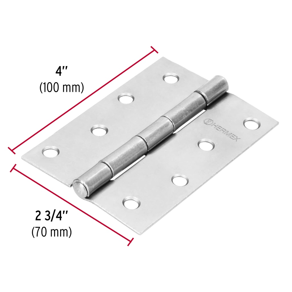 BISAGRA RECTANGULAR 4' ACERO PULIDO, HERMEX