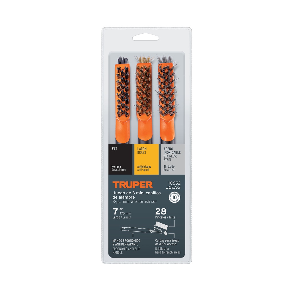 JUEGO DE 3 MINI CEPILLOS DE ALAMBRE 28 PINCELES, TRUPER