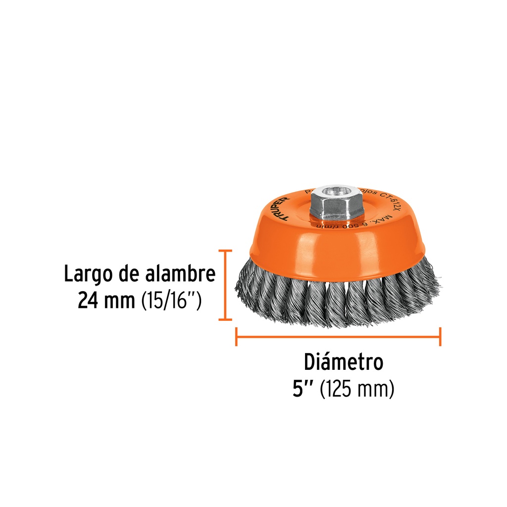 CARDA COPA 5" ALAMBRE TRENZADO GRUESO, EJE 5/8-11 TRUPER