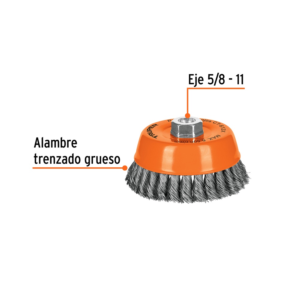 CARDA COPA 5" ALAMBRE TRENZADO GRUESO, EJE 5/8-11 TRUPER