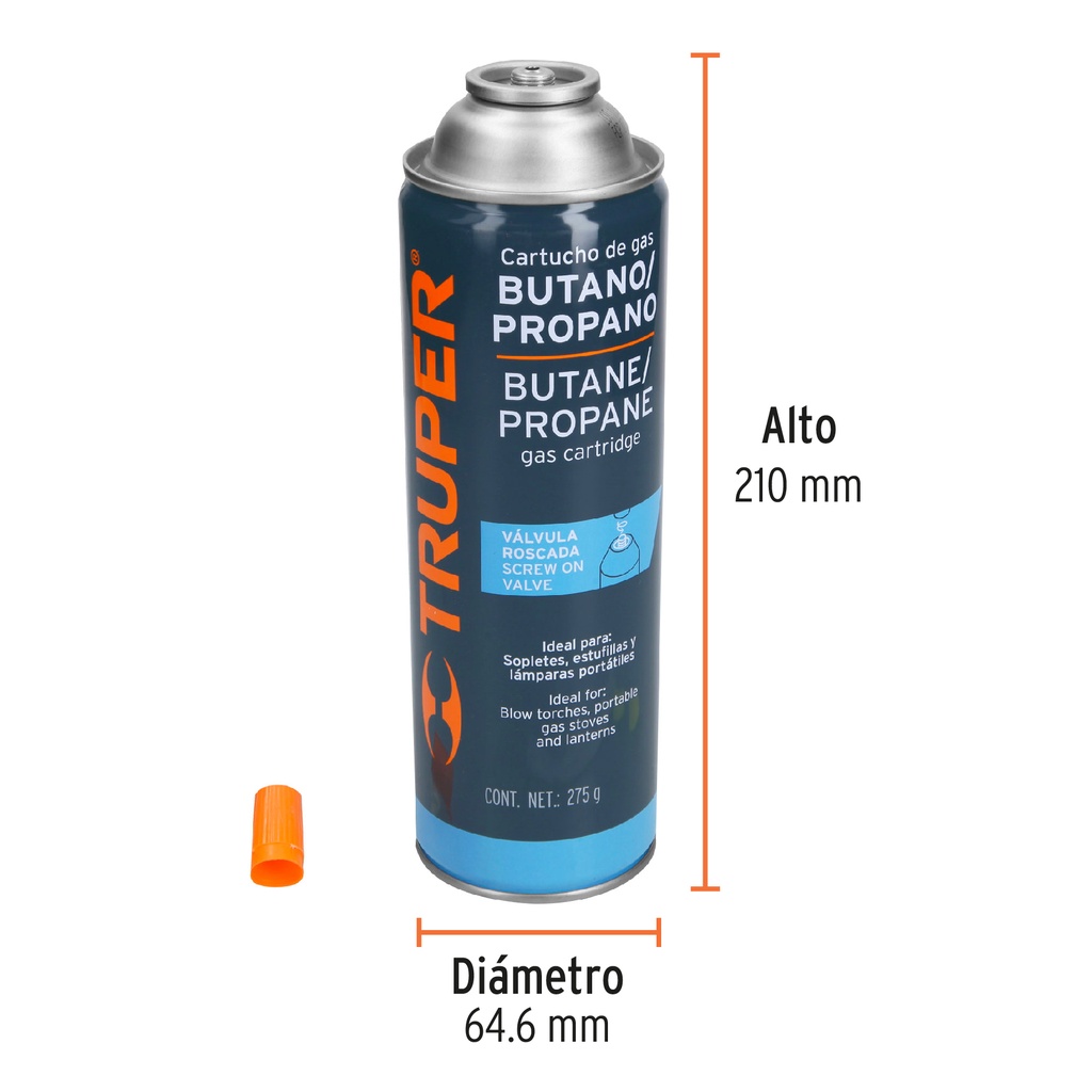 LATA DE GAS CON VALVULA ROSCADA DE 275 G, TRUPER