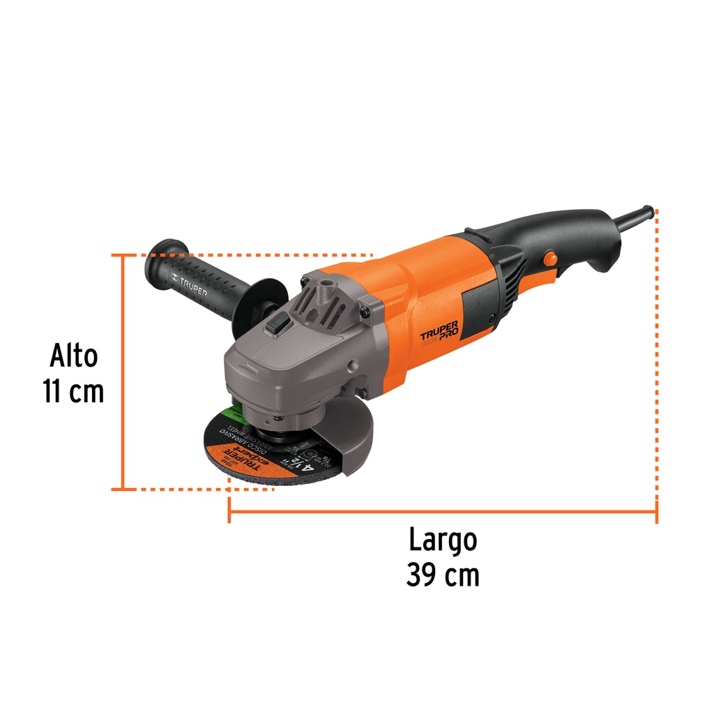 ESMERILADORA ANGULAR 4-1/2' 1300 W, PROFESIONAL, TRUPER