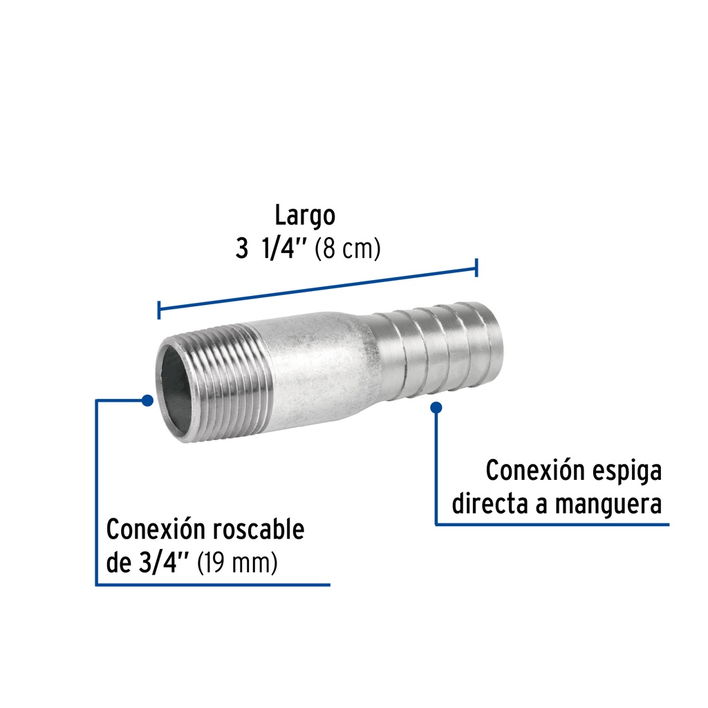 NIPLE DE ACERO GALVANIZADO 3/4' TIPO BOTELLA, FOSET