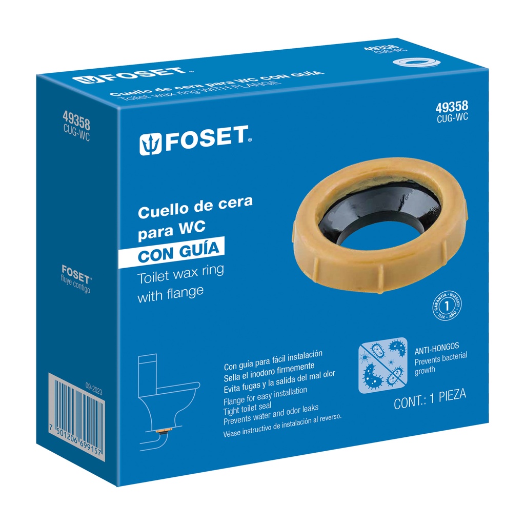 CUELLO DE CERA CON GUIA PARA WC, 170 G, FOSET