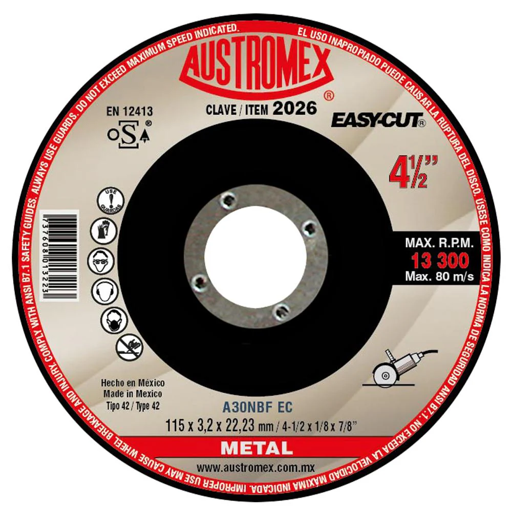 DISCO T-27 4.1/2"X1/8"X7/8" PARA CORTE DE METAL (EASY-CUT)