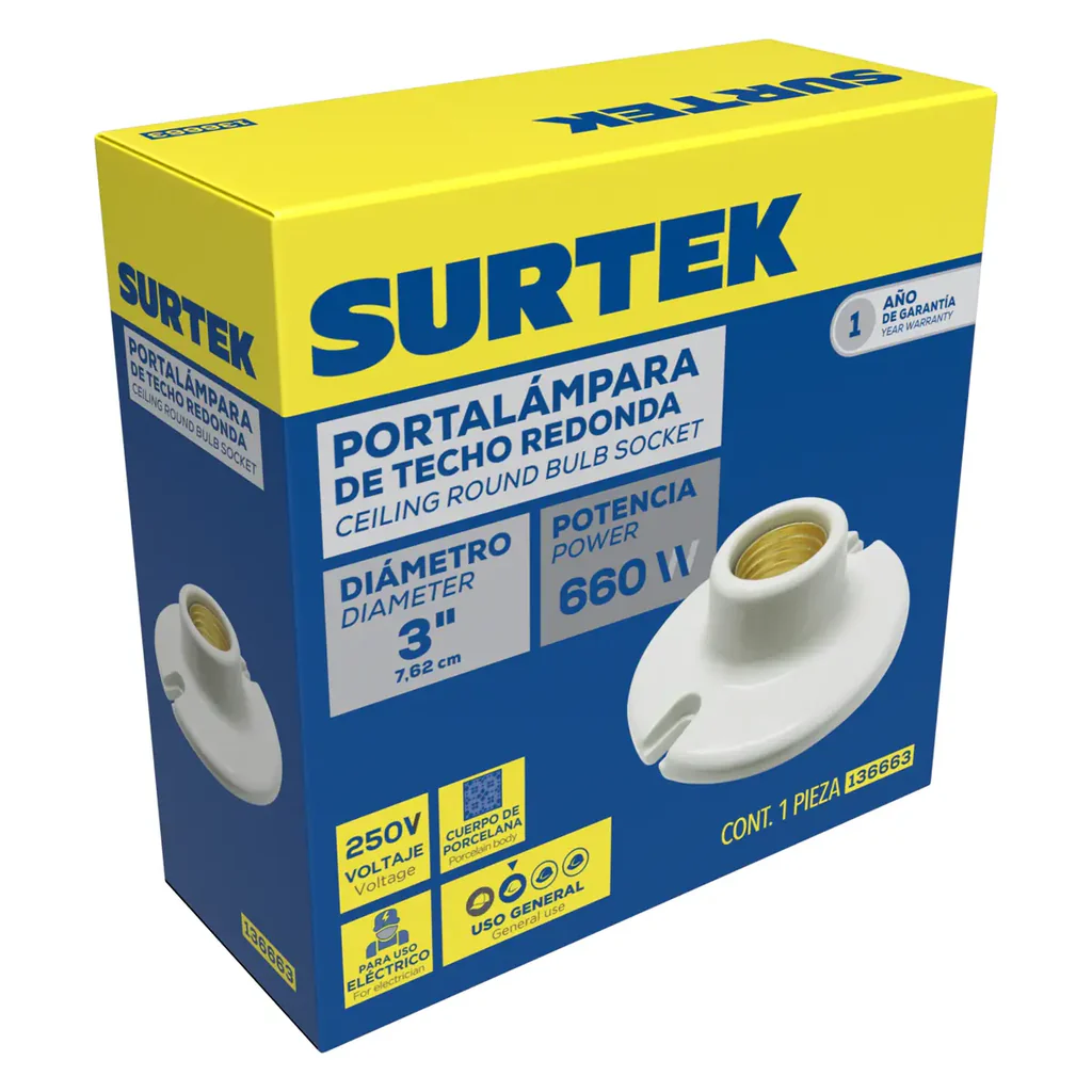 PORTALAMPARA REDONDA DE PORCELANA PARA TECHO 3"