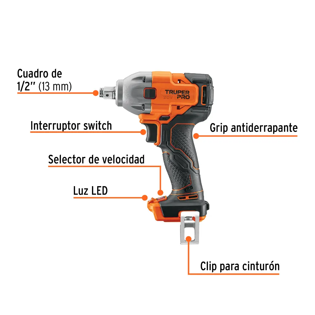 LLAVE DE IMPACTO 1/2', 20V, 184 LB/FT, SIN ACCESORIOS, PRO