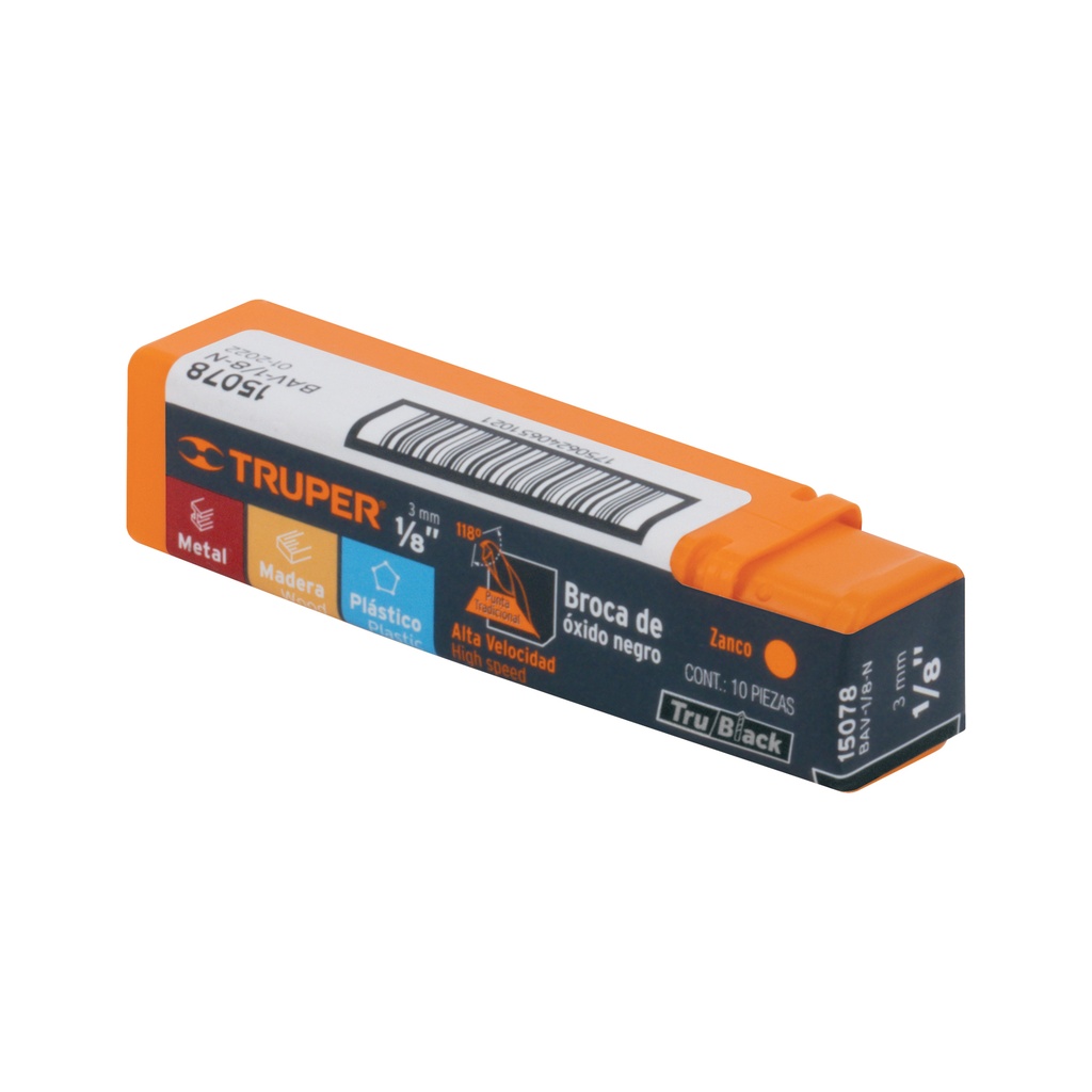 BROCA HSS 1/8' TRUBLACK PARA METAL, TRUPER