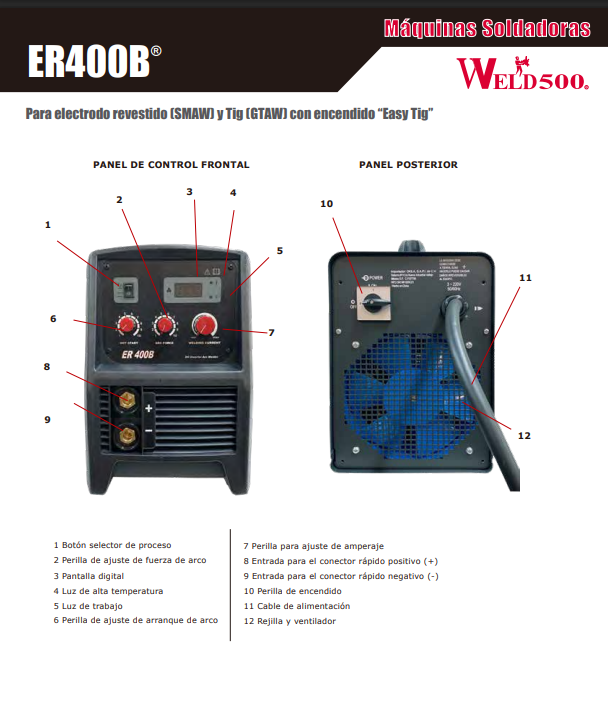 MAQUINA PARA SOLDAR WELD500 TIPO INVERSOR WLD*MS-ER400B